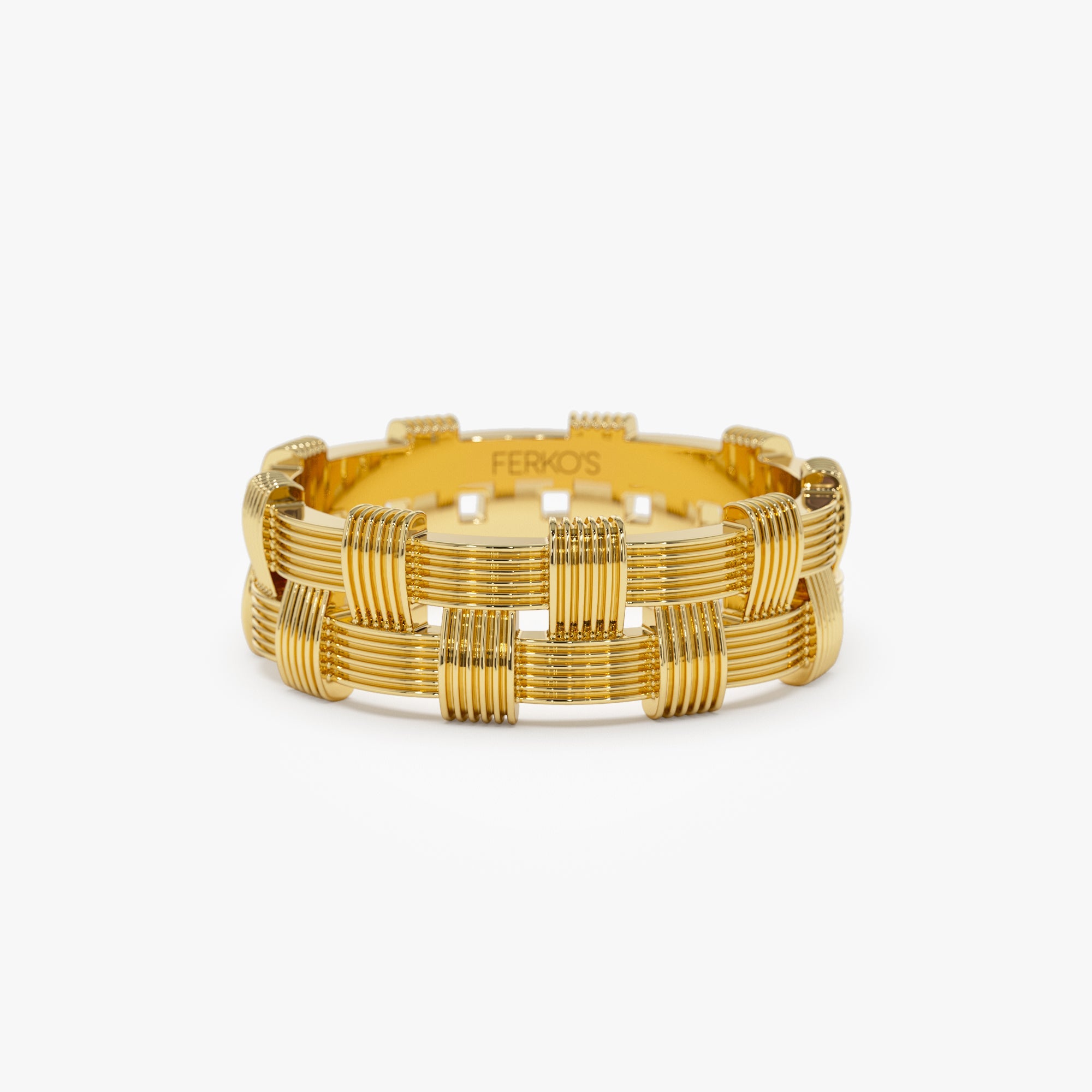 OBFJ1122 - 14K Stackable Ribbed Woven Gold Ring 1