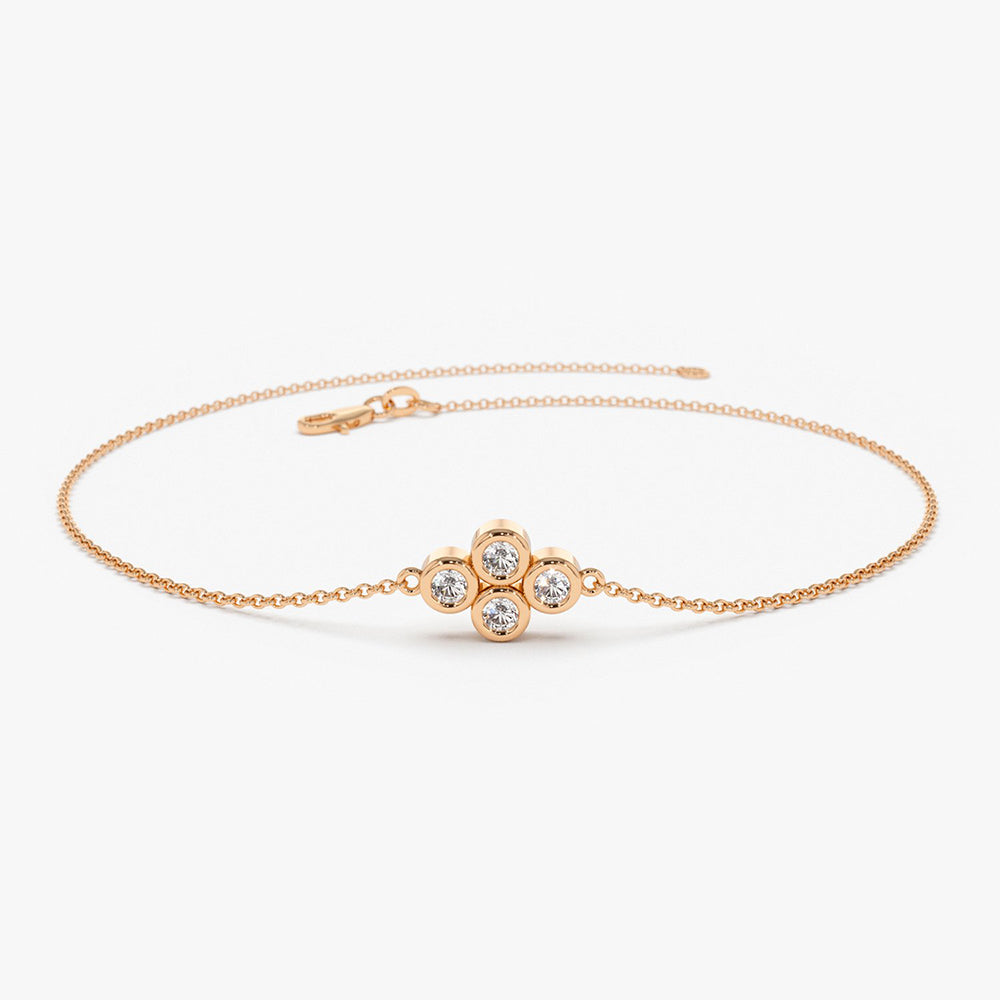 OBFJ1595 - 14K Gold Dainty Quad Diamond Bracelet 4