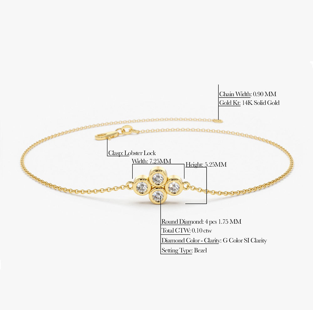 OBFJ1595 - 14K Gold Dainty Quad Diamond Bracelet 6