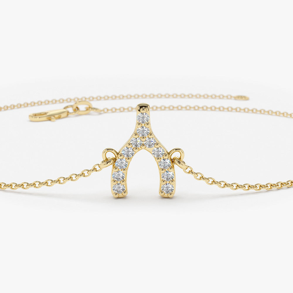 OBFJ1611 - 14K Diamond Wishbone Charm Bracelet 7