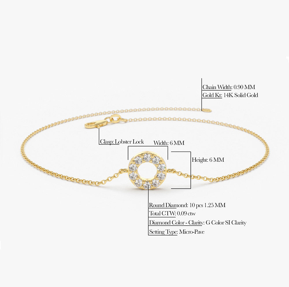 OBFJ1576 - 14K Gold Round Pave Diamond Bracelet 6