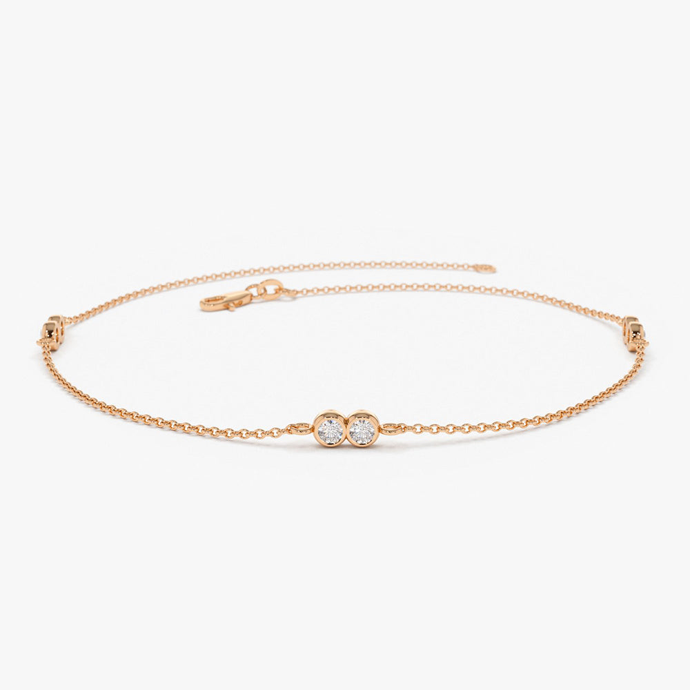 OBFJ1715 - 14K Gold Double Diamond Station Bracelet 6