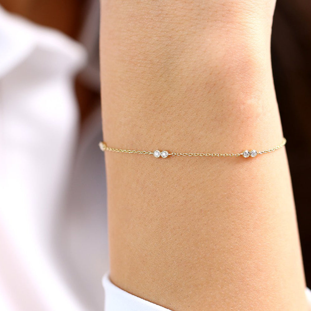 OBFJ1715 - 14K Gold Double Diamond Station Bracelet 2
