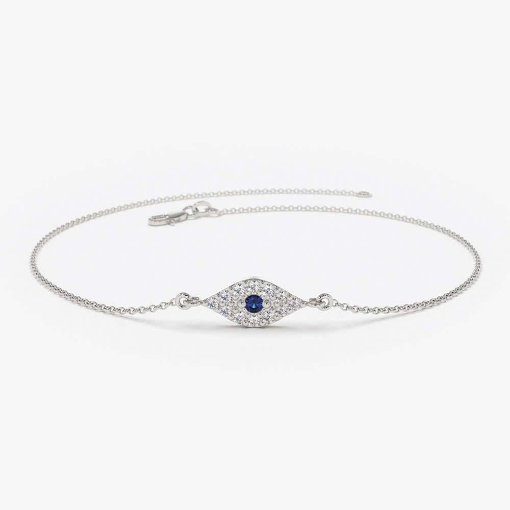 OBFJ1859 - Diamond and Sapphire Evil Eye Bracelet bracelets in selectable metal and diamond options - Roselle Jewelry view 6