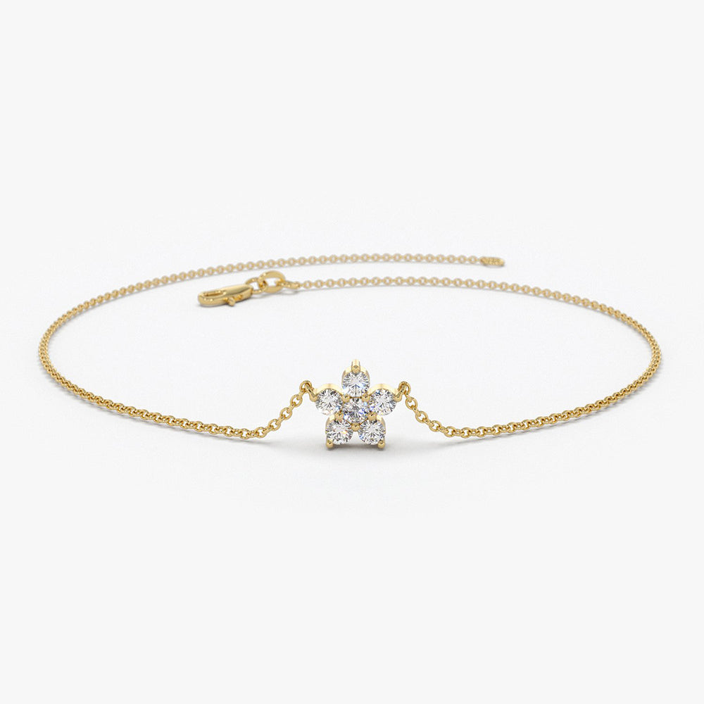 OBFJ1741 - Diamond Flower Charm Bracelet bracelets in selectable metal and diamond options - Roselle Jewelry view 1