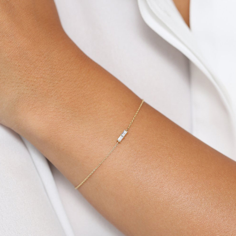 OBFJ1719 - Double Baguette Diamond Bracelet bracelets in selectable metal and diamond options - Roselle Jewelry view 3