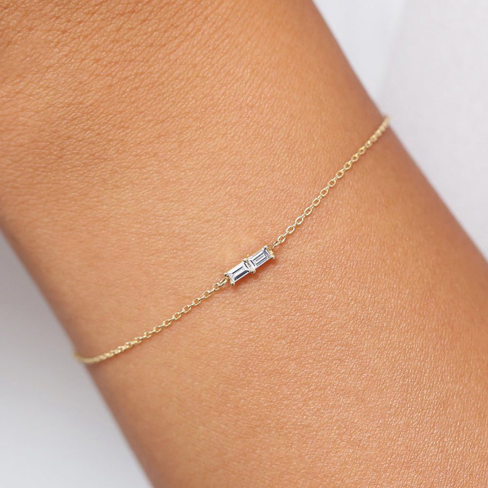 OBFJ1719 - Double Baguette Diamond Bracelet bracelets in selectable metal and diamond options - Roselle Jewelry view 5