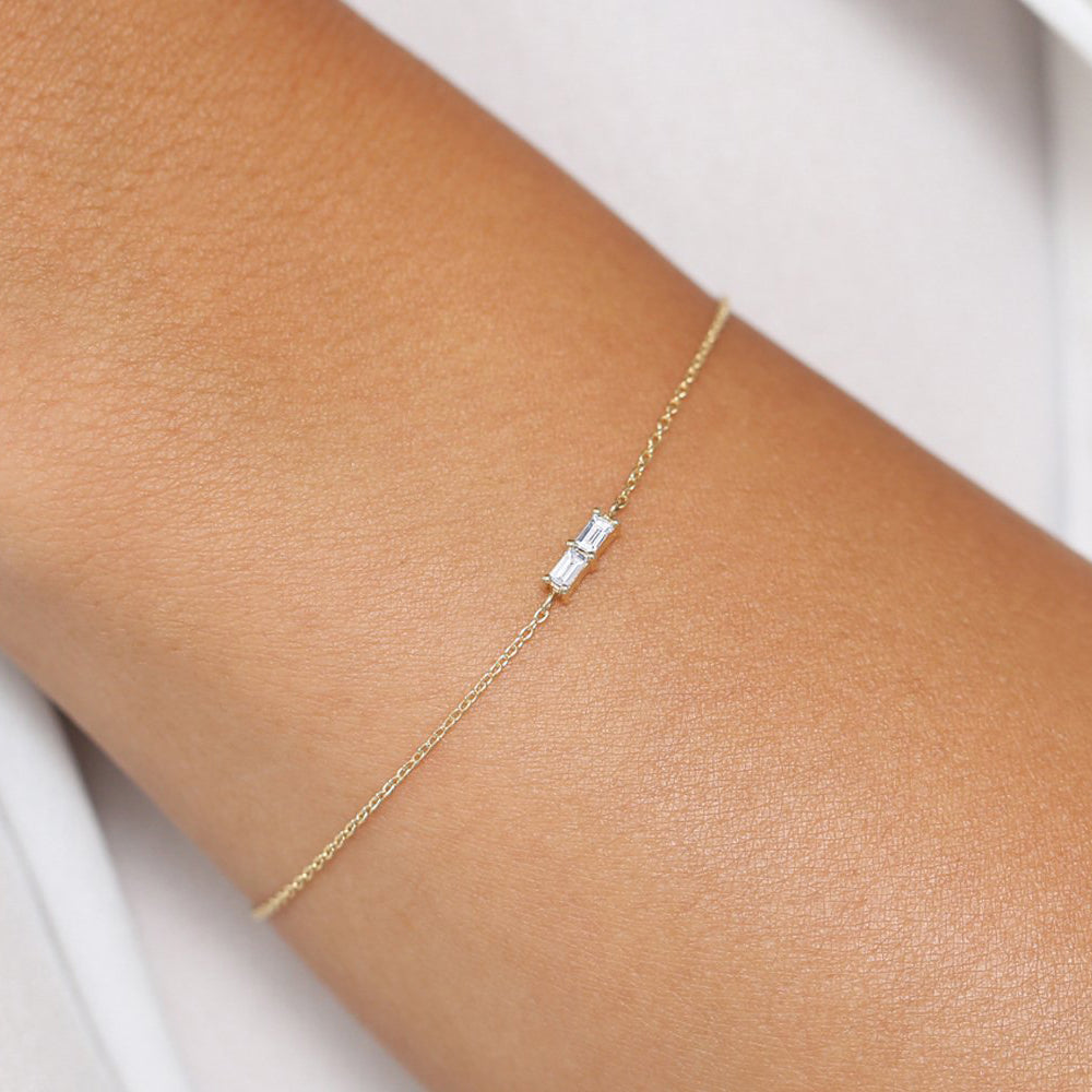 OBFJ1719 - Double Baguette Diamond Bracelet bracelets in selectable metal and diamond options - Roselle Jewelry view 2