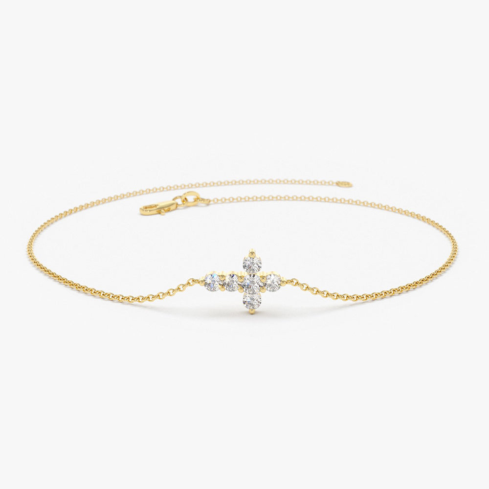 OBFJ1720 - 14K Gold Diamond Cross Bracelet 1