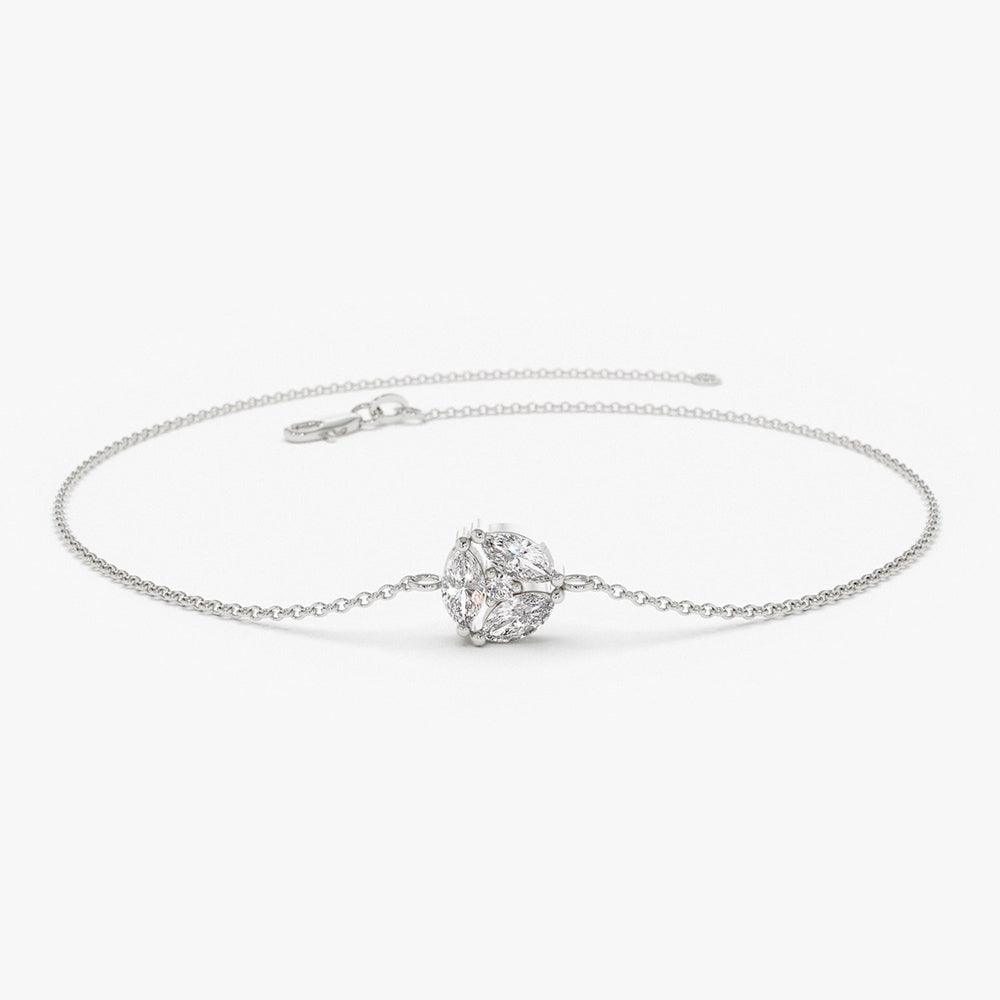OBFJ1871 - Marquise Diamond Cluster Bracelet bracelets in selectable metal and diamond options - Roselle Jewelry view 4