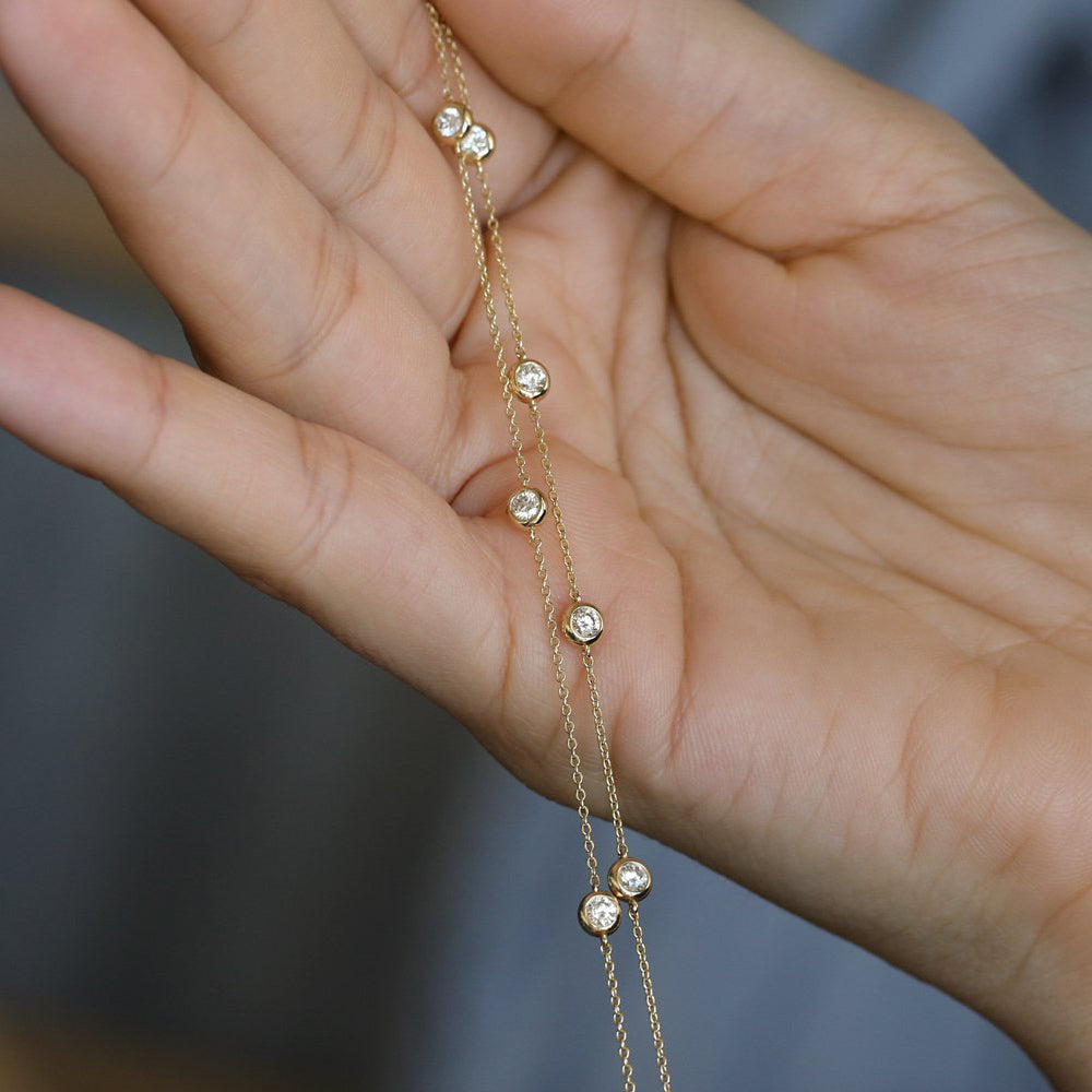 OBFJ2019 - 3 Stone 0.30ctw Diamond by The Yard Solitaire Bracelet bracelets in selectable metal and diamond options - Roselle Jewelry view 2