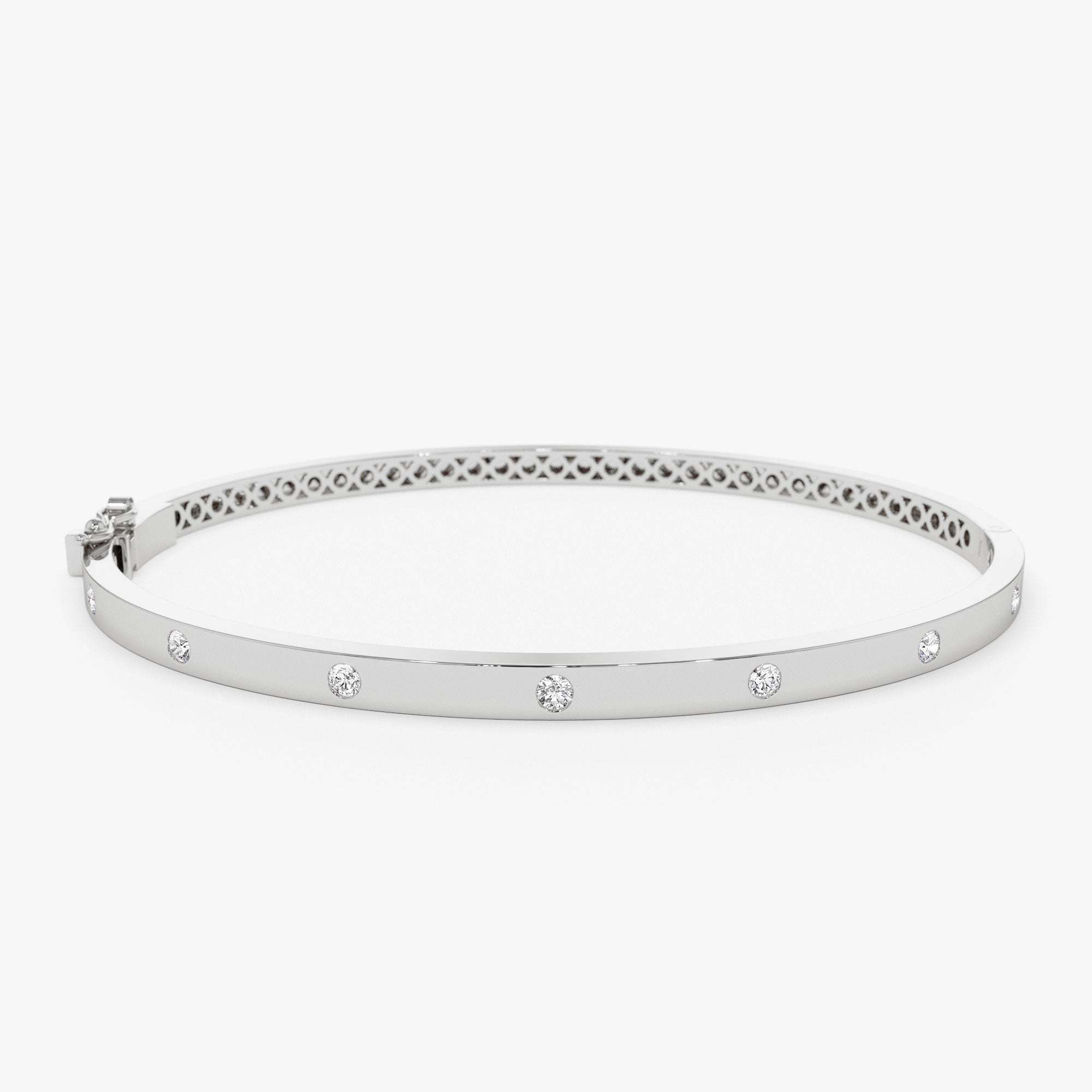 OBFJ1091 - 14k 3MM Flat Flush Setting Stacking Diamond Bangle 7
