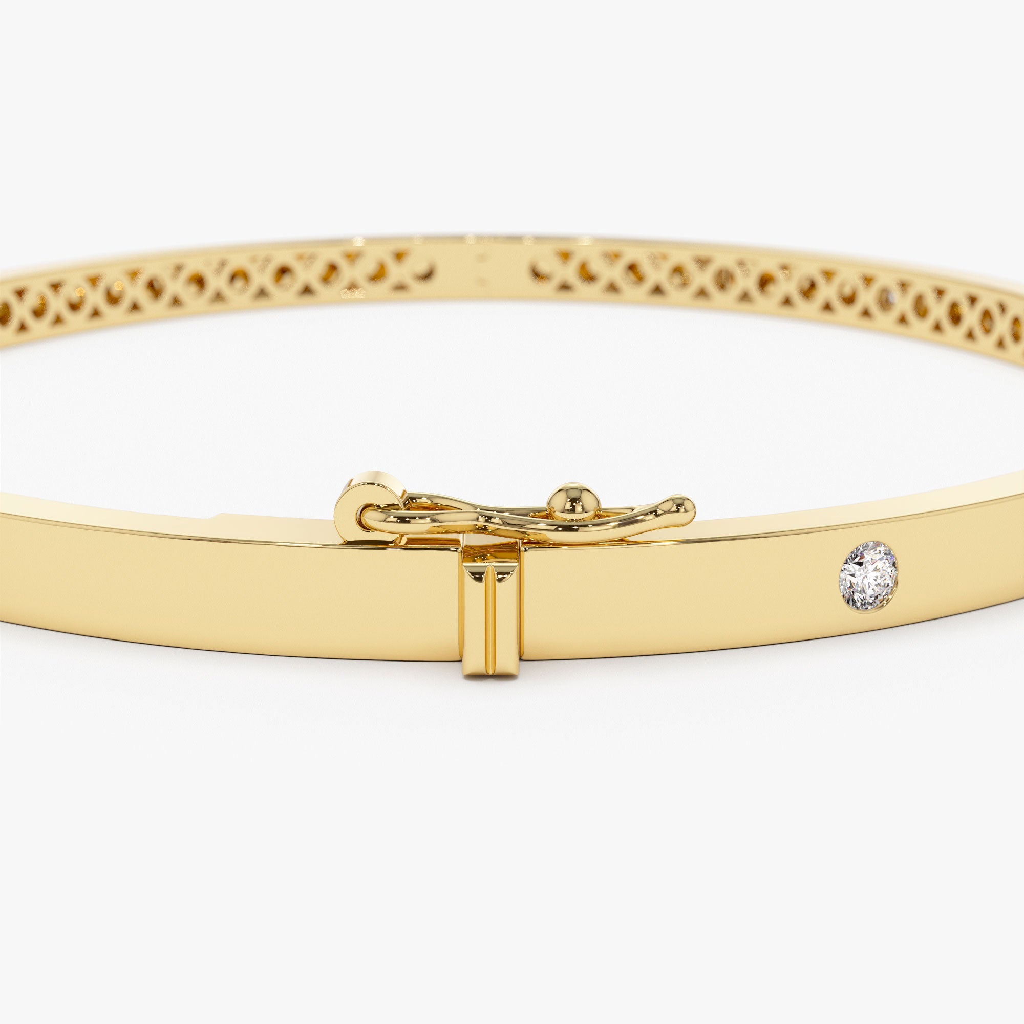 OBFJ1091 - 14k 3MM Flat Flush Setting Stacking Diamond Bangle 9