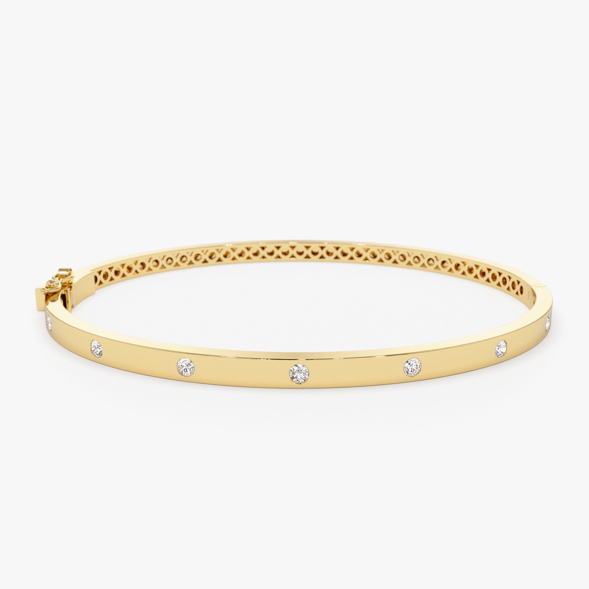 OBFJ1091 - 14k 3MM Flat Flush Setting Stacking Diamond Bangle 1