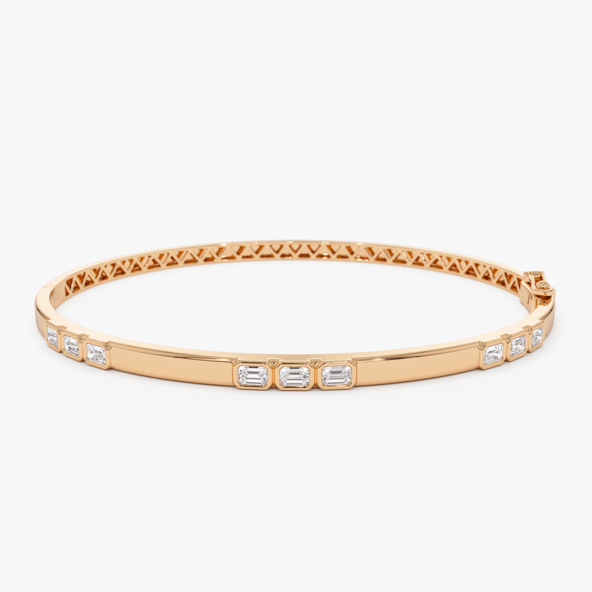 OBFJ1203 - 14k Emerald Cut Bezel Setting Bangle 5
