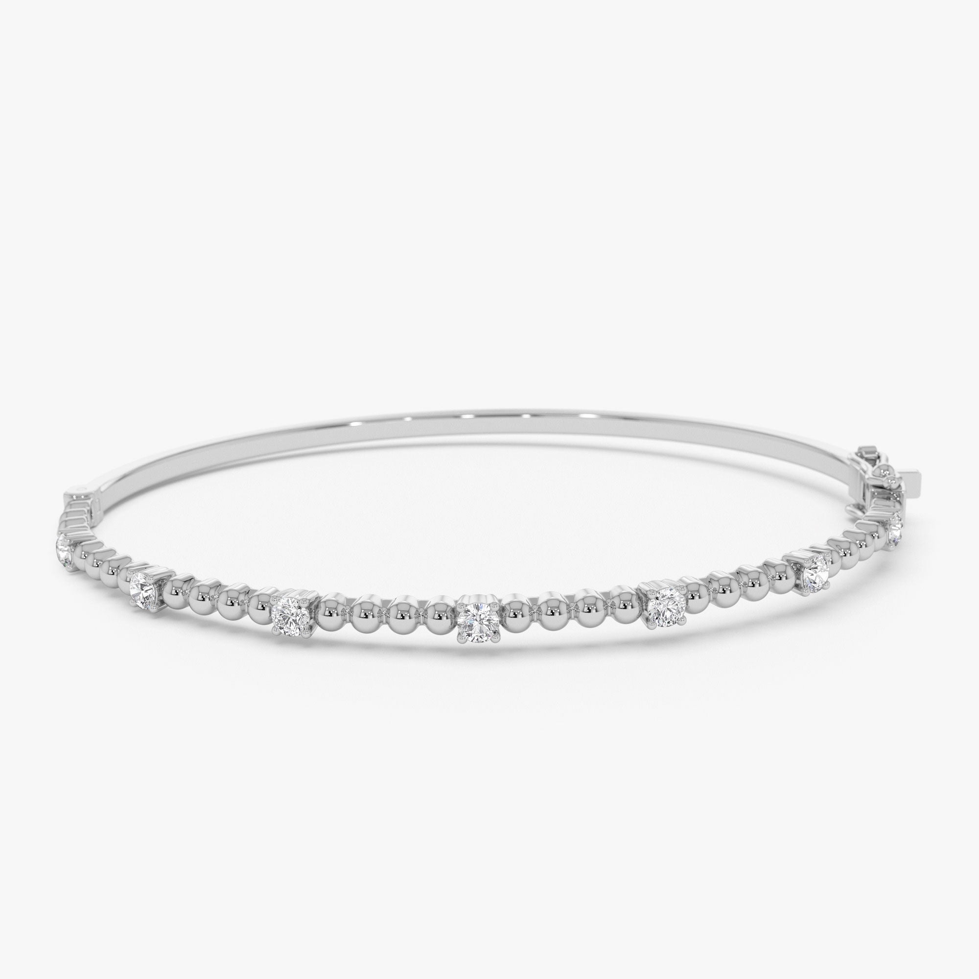 OBFJ1164 - 14K Beaded Gold Diamond Bangle Bracelet 7