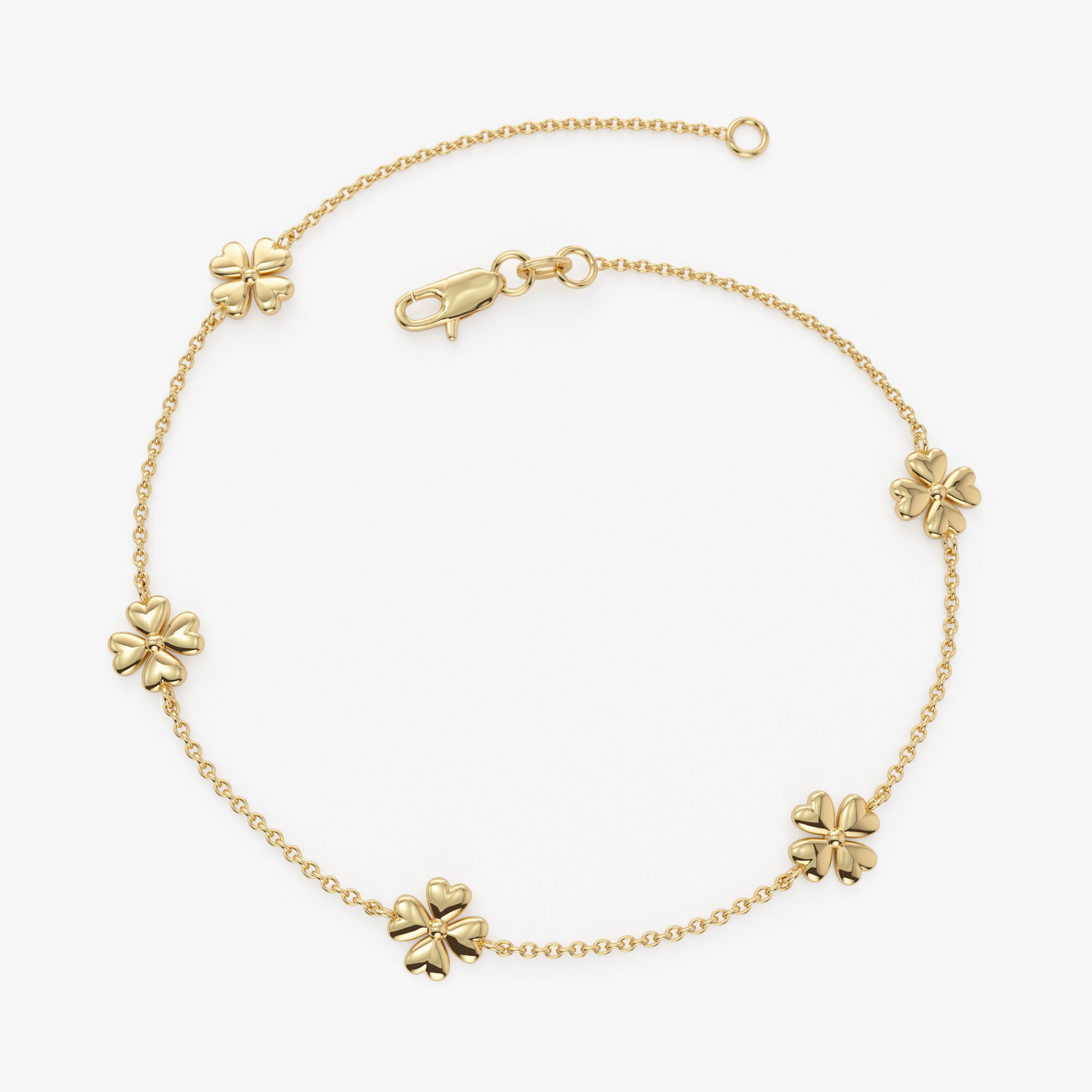 OBFJ0354 - 14k Gold Clover Station Bracelet 8