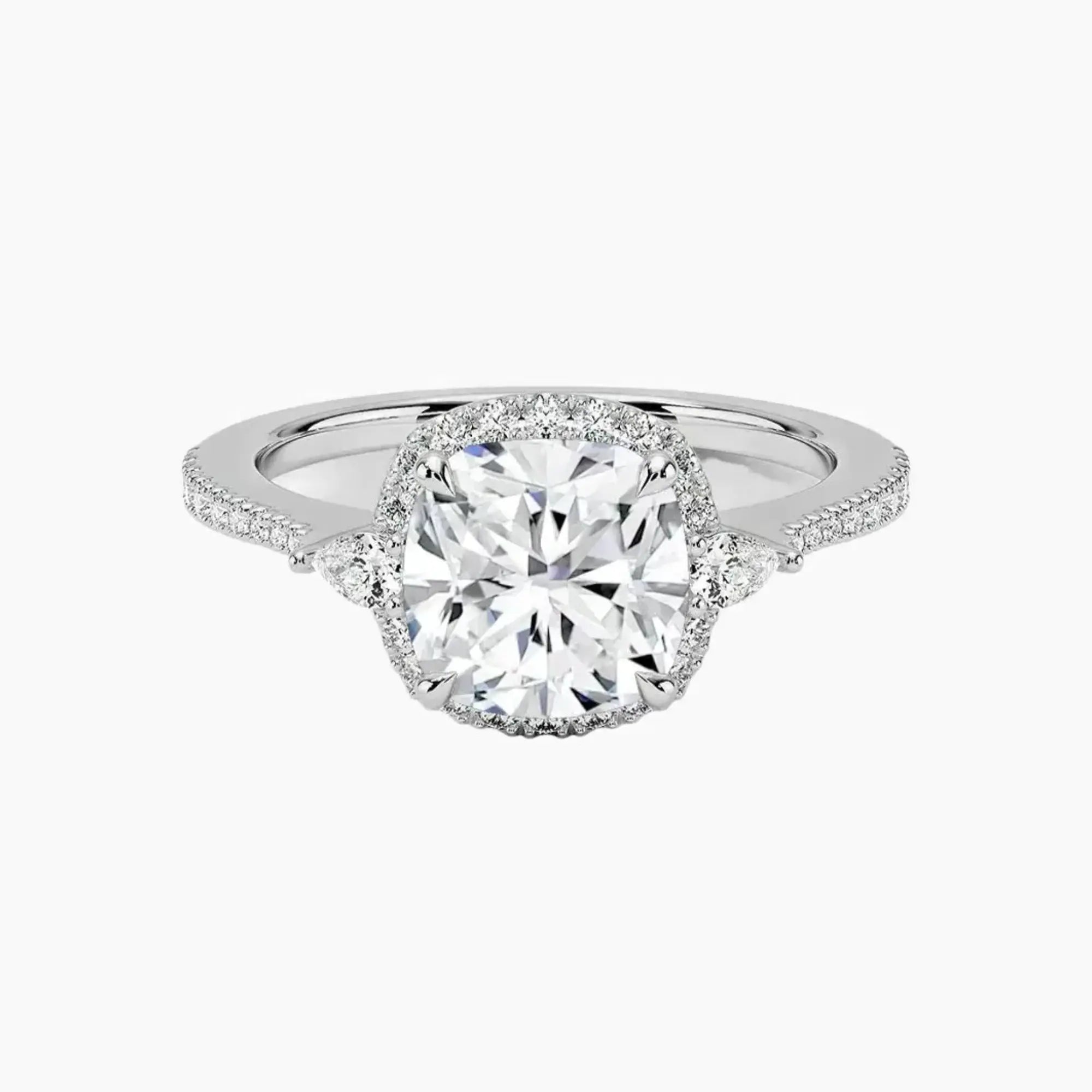 OBSER628 - Calliope Halo Pave Three Stone Cushion engagement ring setting view 1