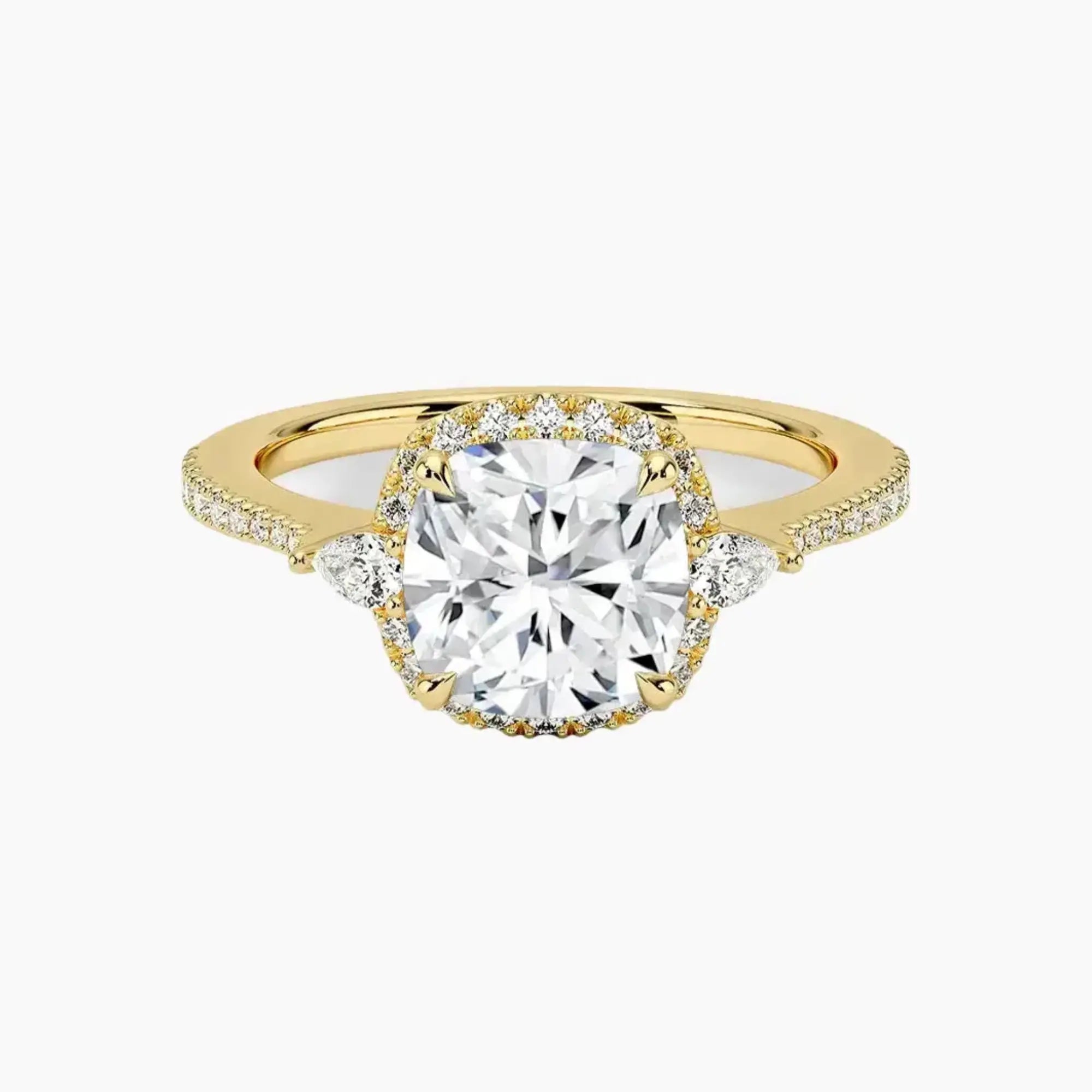 OBSER628 - Calliope Halo Pave Three Stone Cushion engagement ring setting view 7