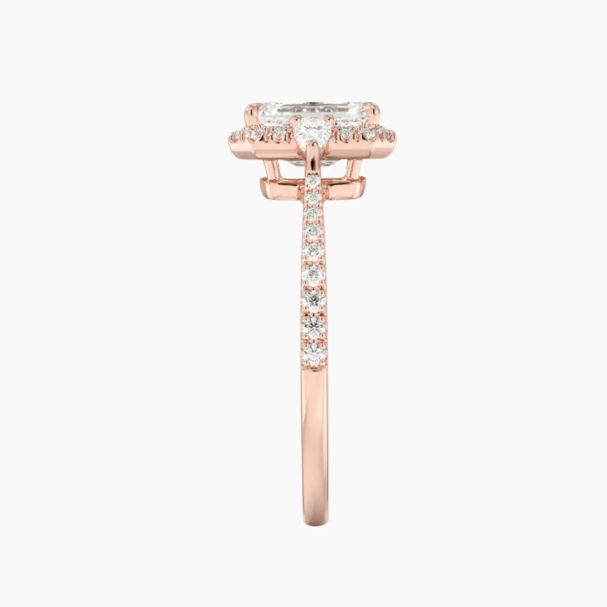 OBSER625 - Calliope Halo Pave Three Stone Emerald engagement ring setting view 6