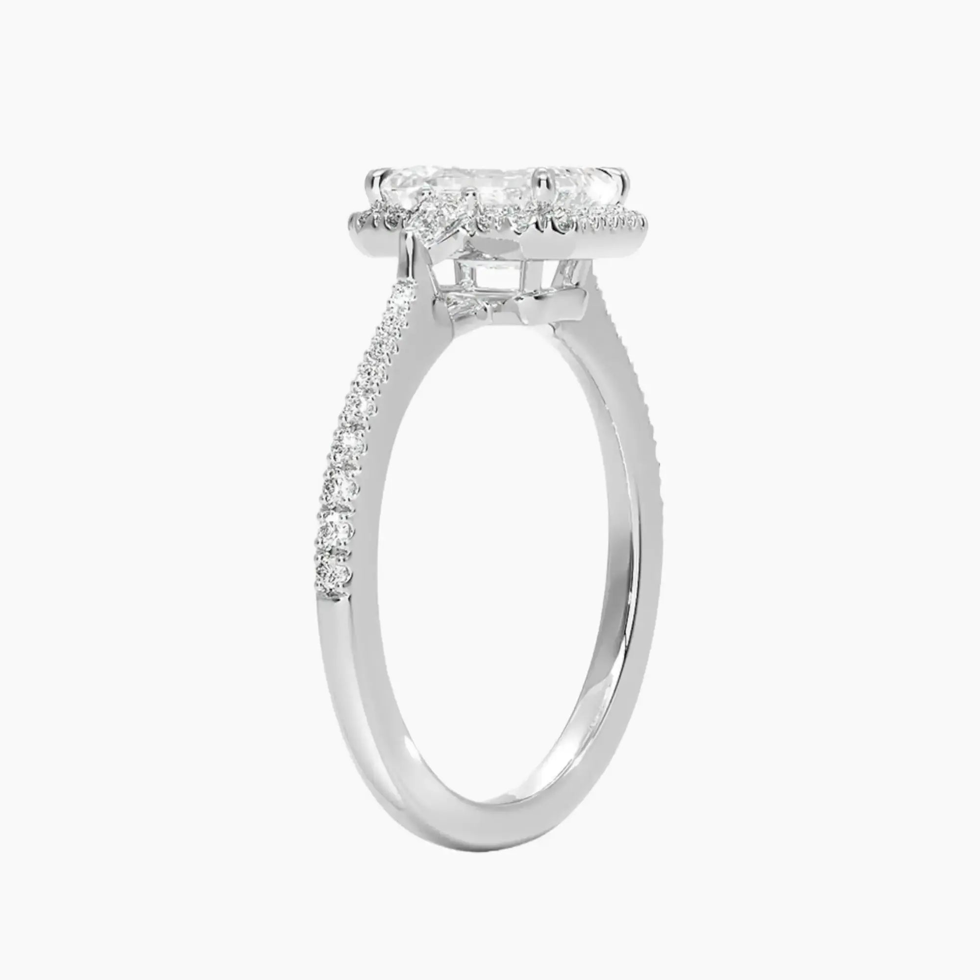 OBSER625 - Calliope Halo Pave Three Stone Emerald engagement ring setting view 2