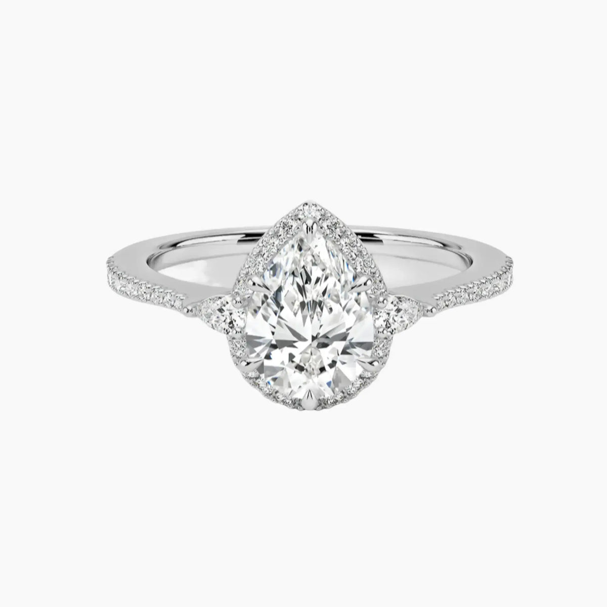 OBSER627 - Calliope Halo Pave Three Stone Pear engagement ring setting view 1