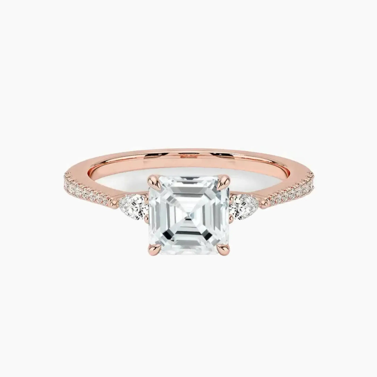 OBSER632 - Calliope Pave Three Stone Asscher engagement ring setting view 4