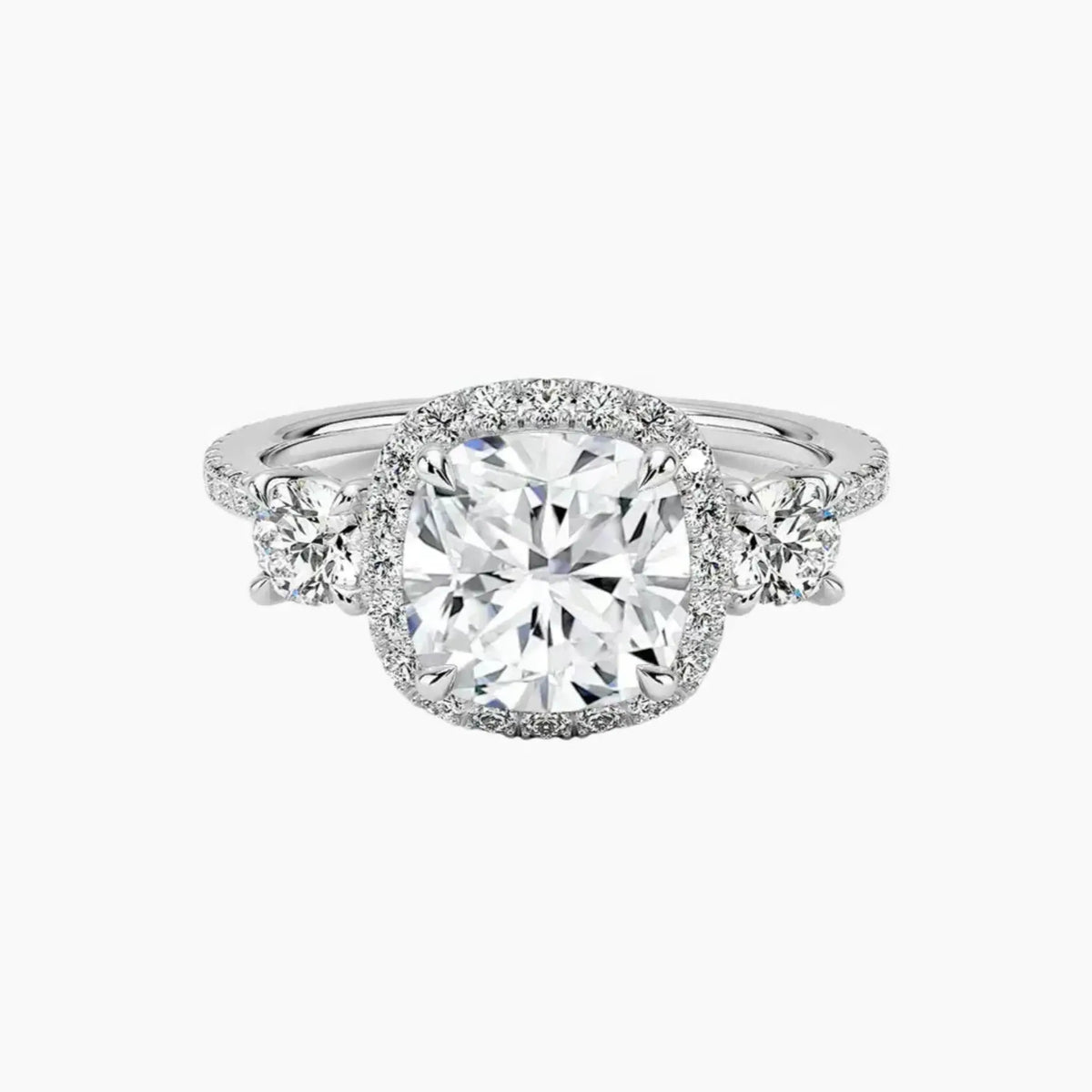 OBSER585 - Brielle Three Stone Cushion Halo engagement ring setting view 1