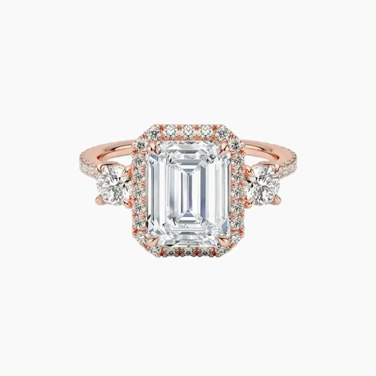 OBSER582 - Brielle Three Stone Emerald Halo engagement ring setting view 4