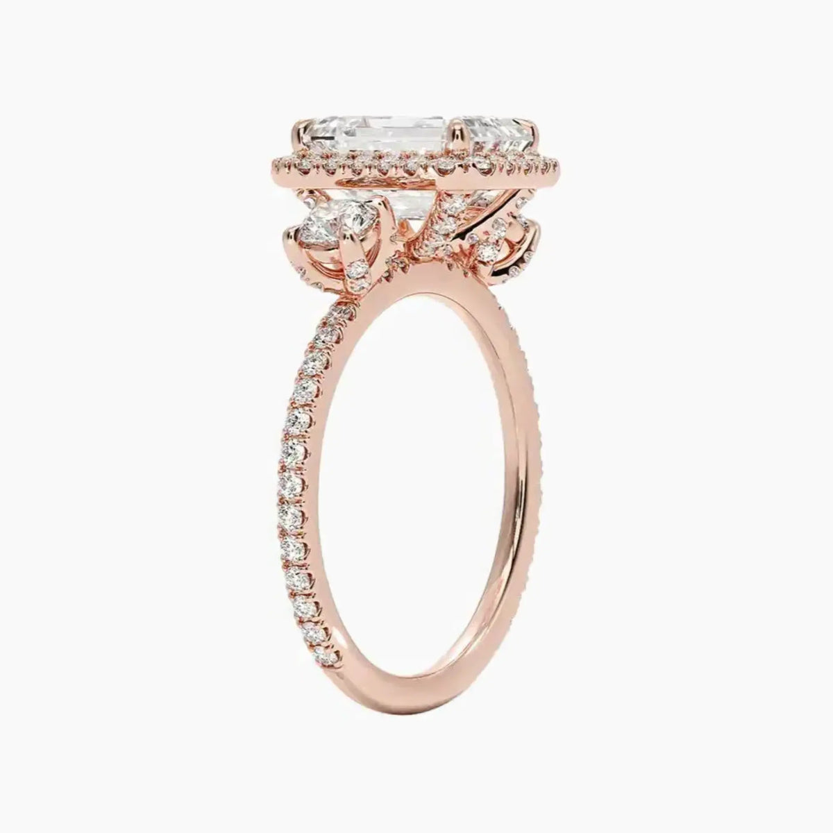 OBSER582 - Brielle Three Stone Emerald Halo engagement ring setting view 5
