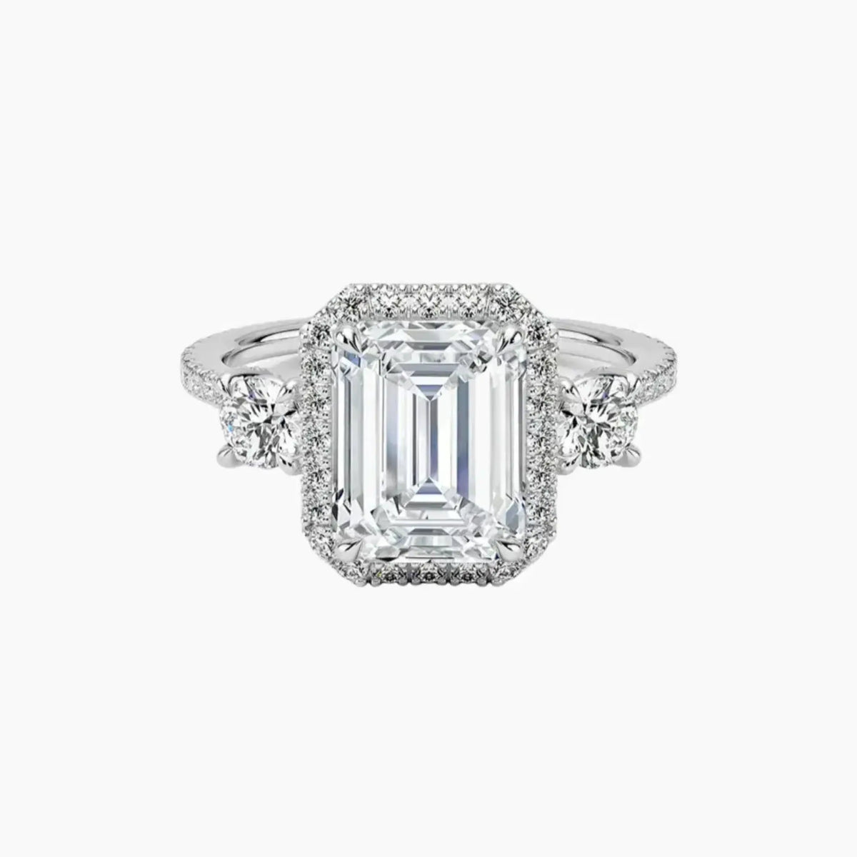 OBSER582 - Brielle Three Stone Emerald Halo engagement ring setting view 1