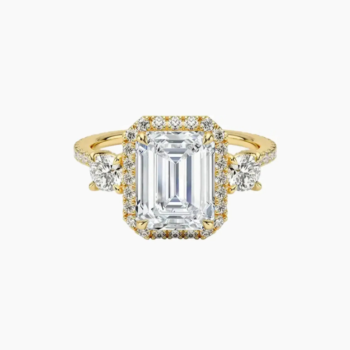 OBSER582 - Brielle Three Stone Emerald Halo engagement ring setting view 7