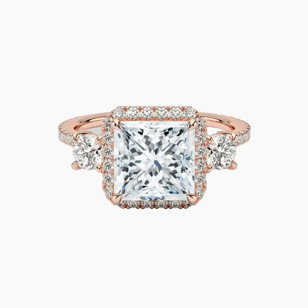OBSER583 - Brielle Three Stone Princess Halo engagement ring setting view 4