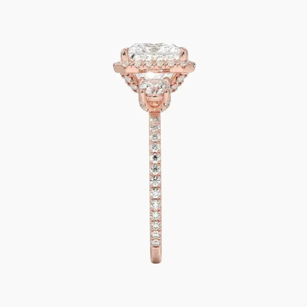 OBSER583 - Brielle Three Stone Princess Halo engagement ring setting view 6