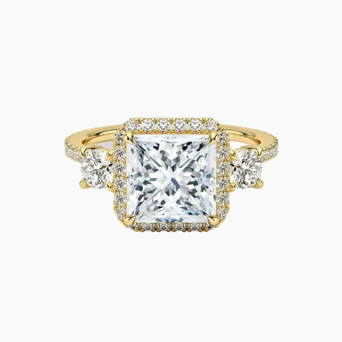 OBSER583 - Brielle Three Stone Princess Halo engagement ring setting view 7