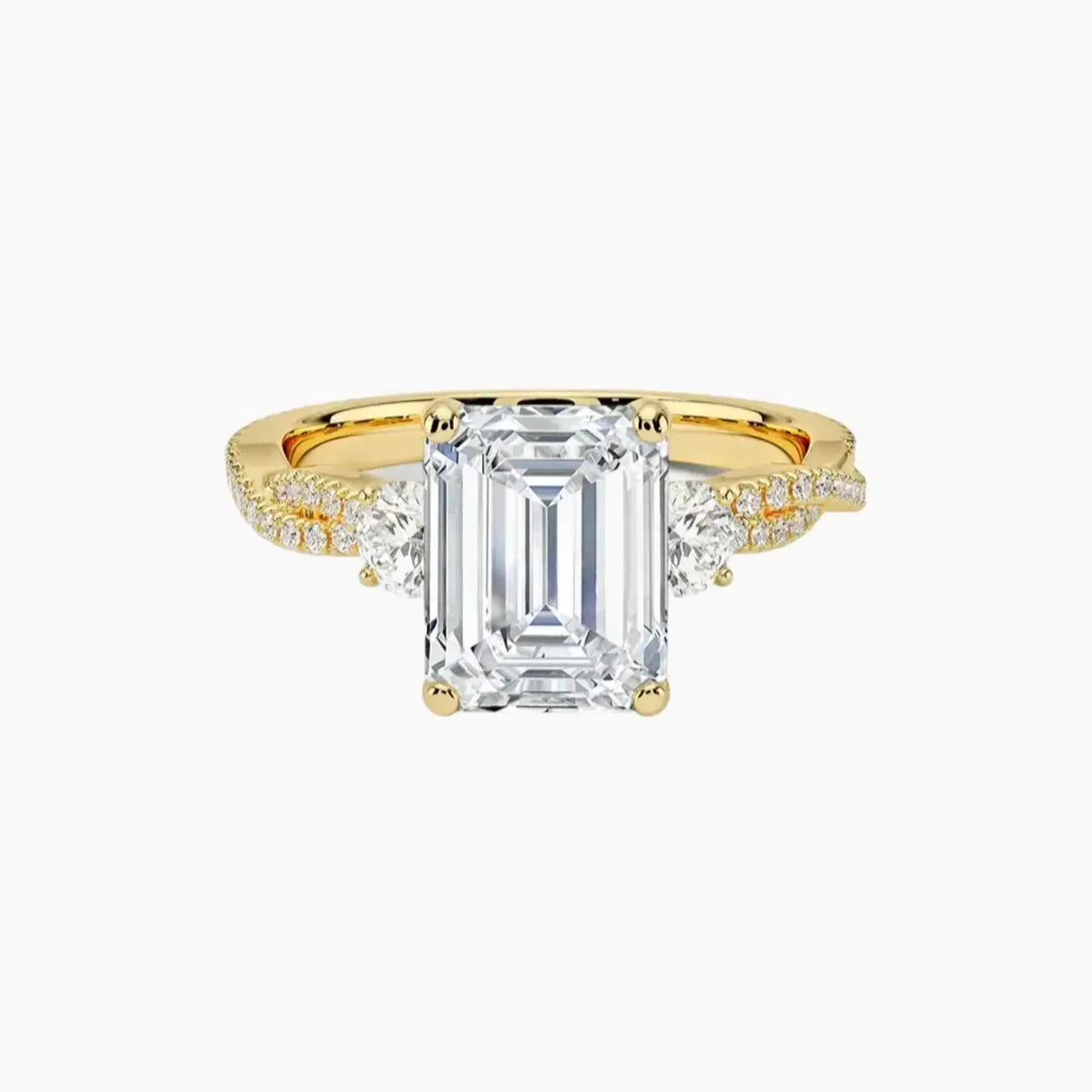 OBSER609 - Calista Adorned Three Stone Emerald Twisted engagement ring setting view 7