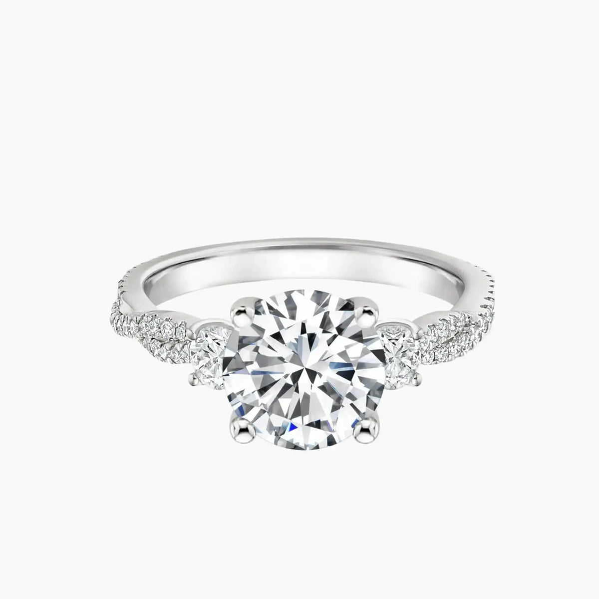 OBSER613 - Calista Adorned Three Stone Round Twisted engagement ring setting view 1