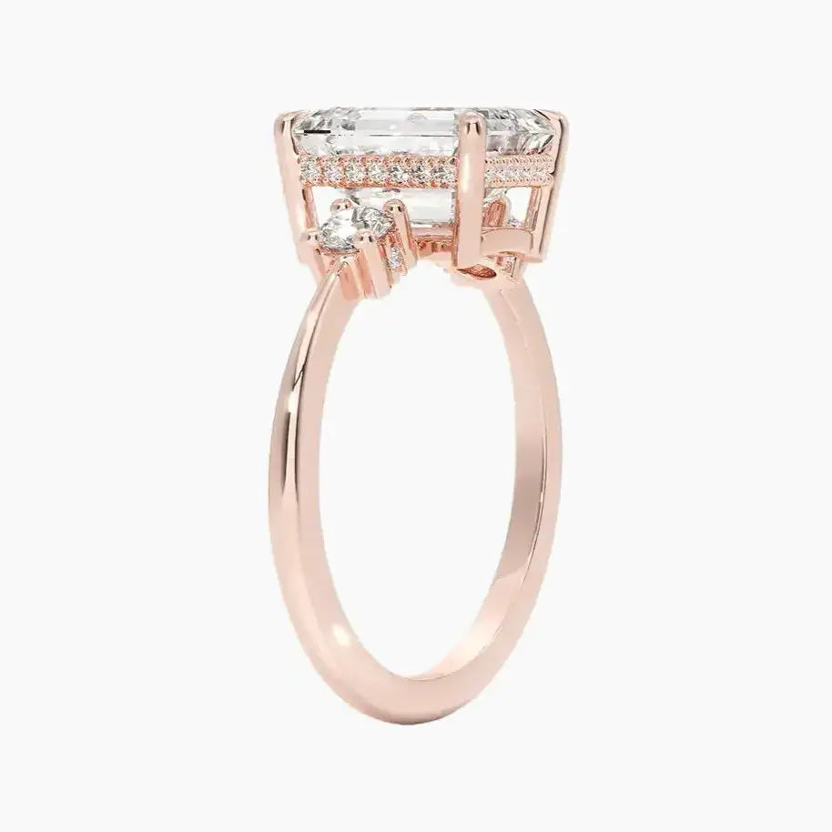 OBSER590 - Seraphina Hidden Halo Three Stone Emerald engagement ring setting view 4