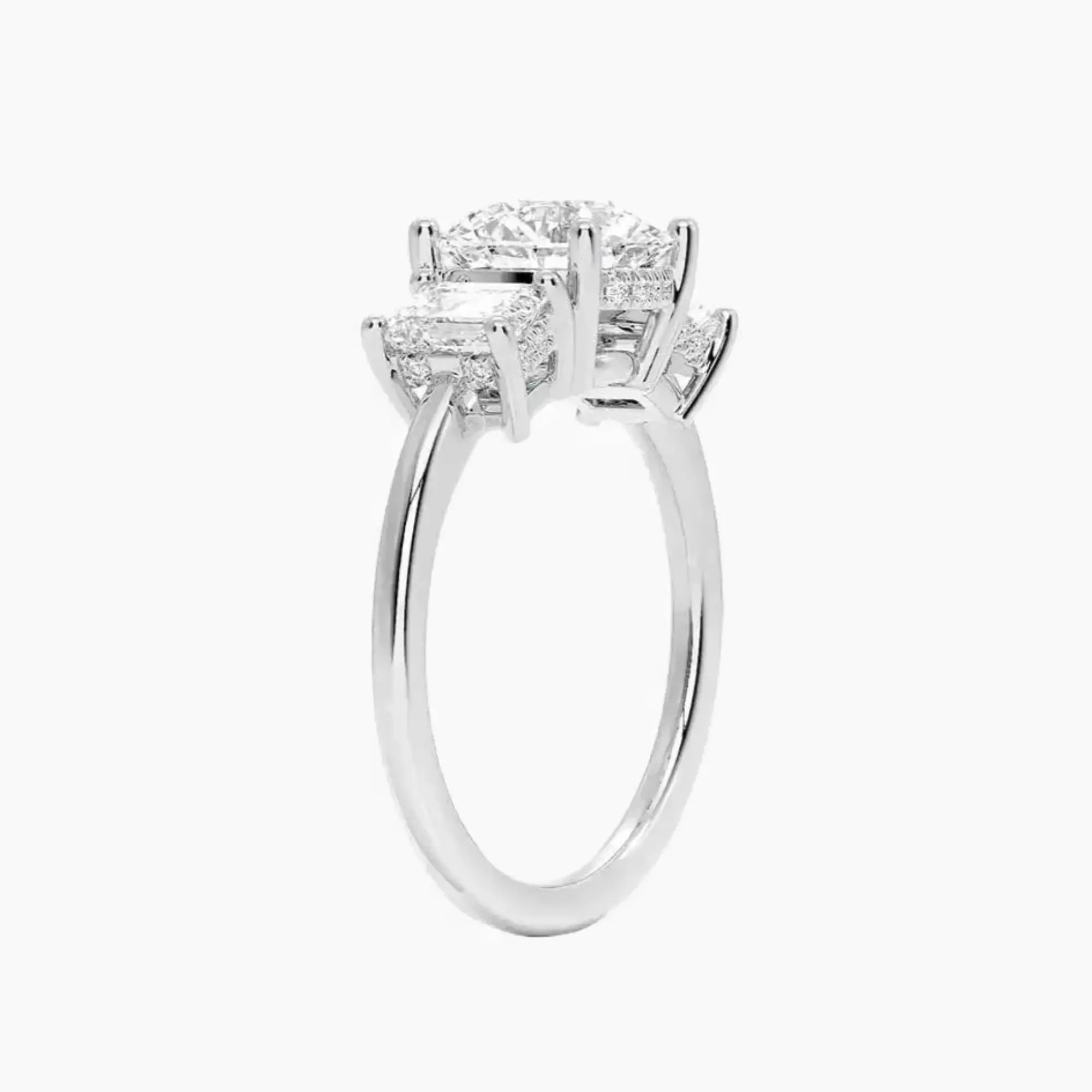 OBSER652 - Aurelia Hidden Halo Three Stone Round engagement ring setting view 2
