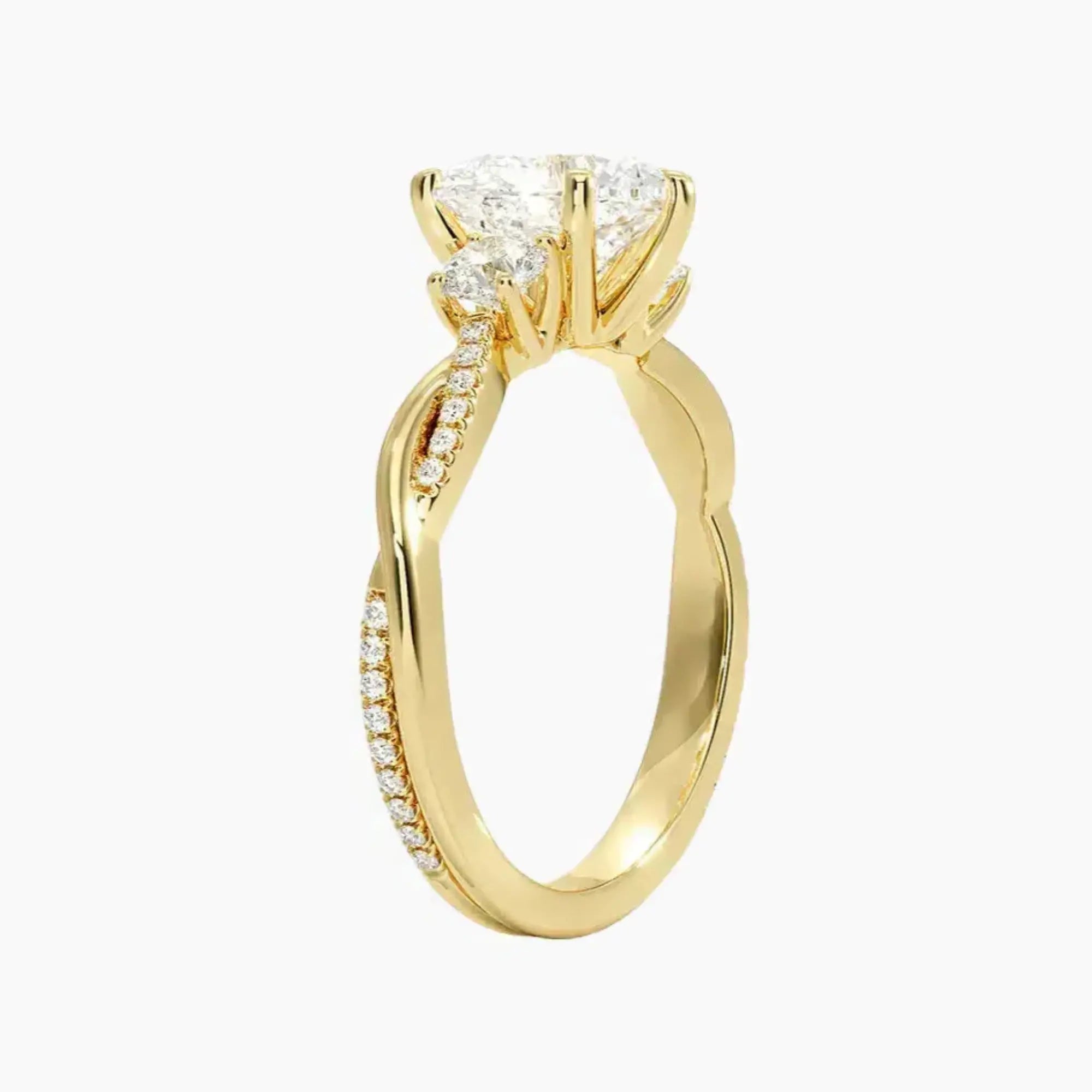 OBSER614 - Calista Three Stone Heart Twisted engagement ring setting view 8