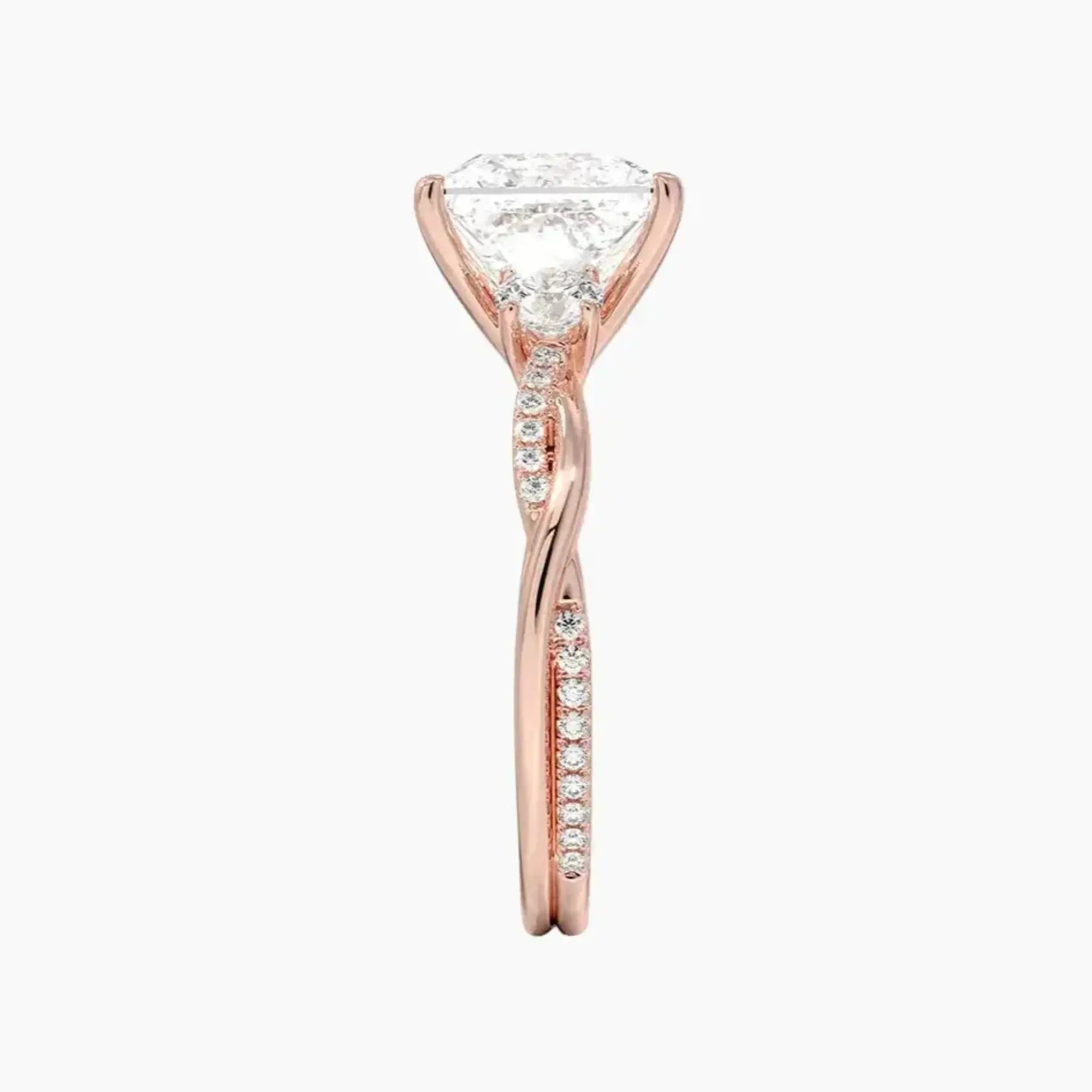 OBSER618 - Calista Three Stone Princess Twisted engagement ring setting view 6