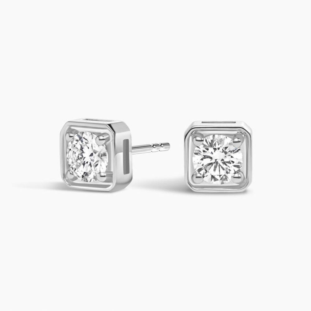 LE0500 - Round Lab Diamond Square Frame Stud Earrings