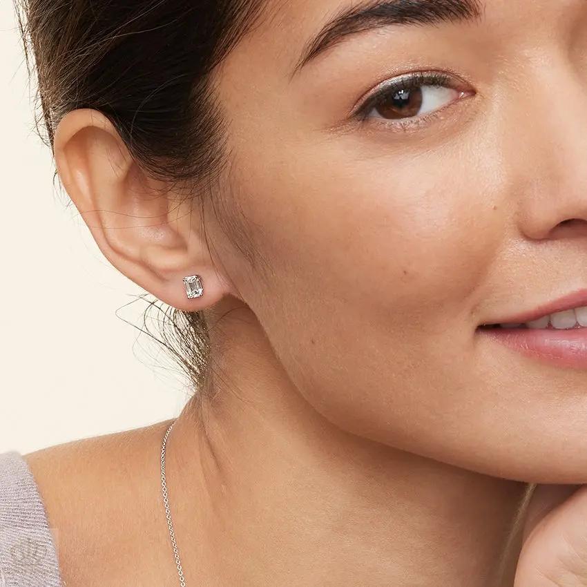 DC008 - [Setting Only] Four Prong Emerald Diamond Stud Earrings CHARLISA™