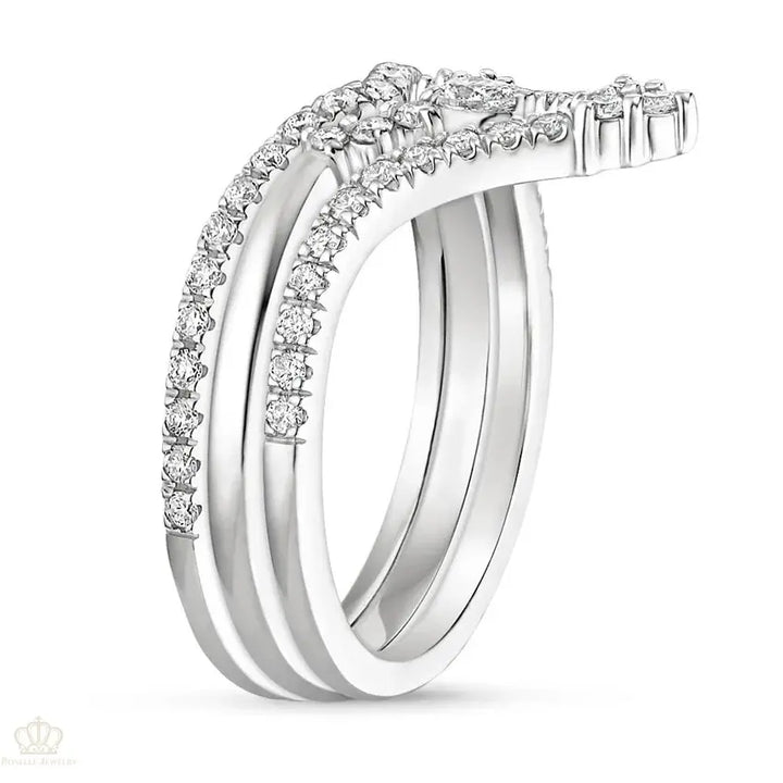 Crown Diamond Stack Wedding Band Ring - LR118 Camélia™