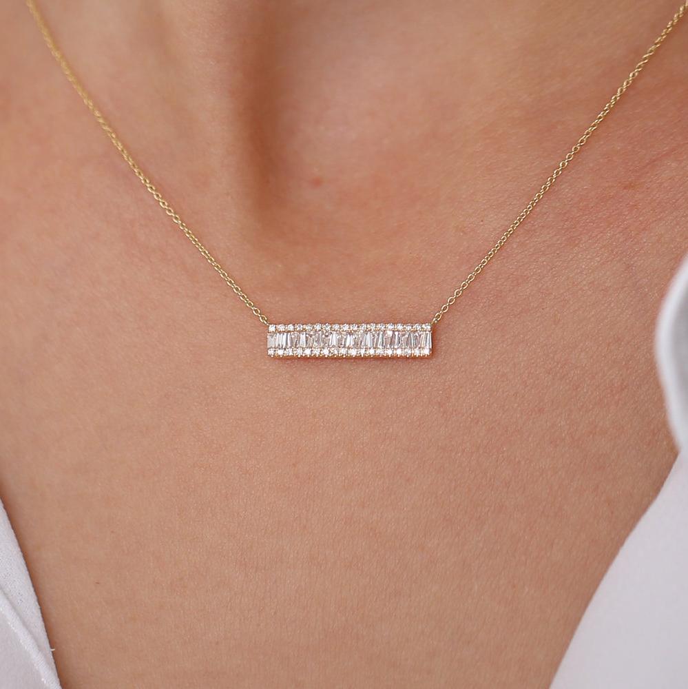 OBFJ1966 - Baguette Diamond Horizontal Necklace necklace in selectable metal and diamond options - Roselle Jewelry view 2