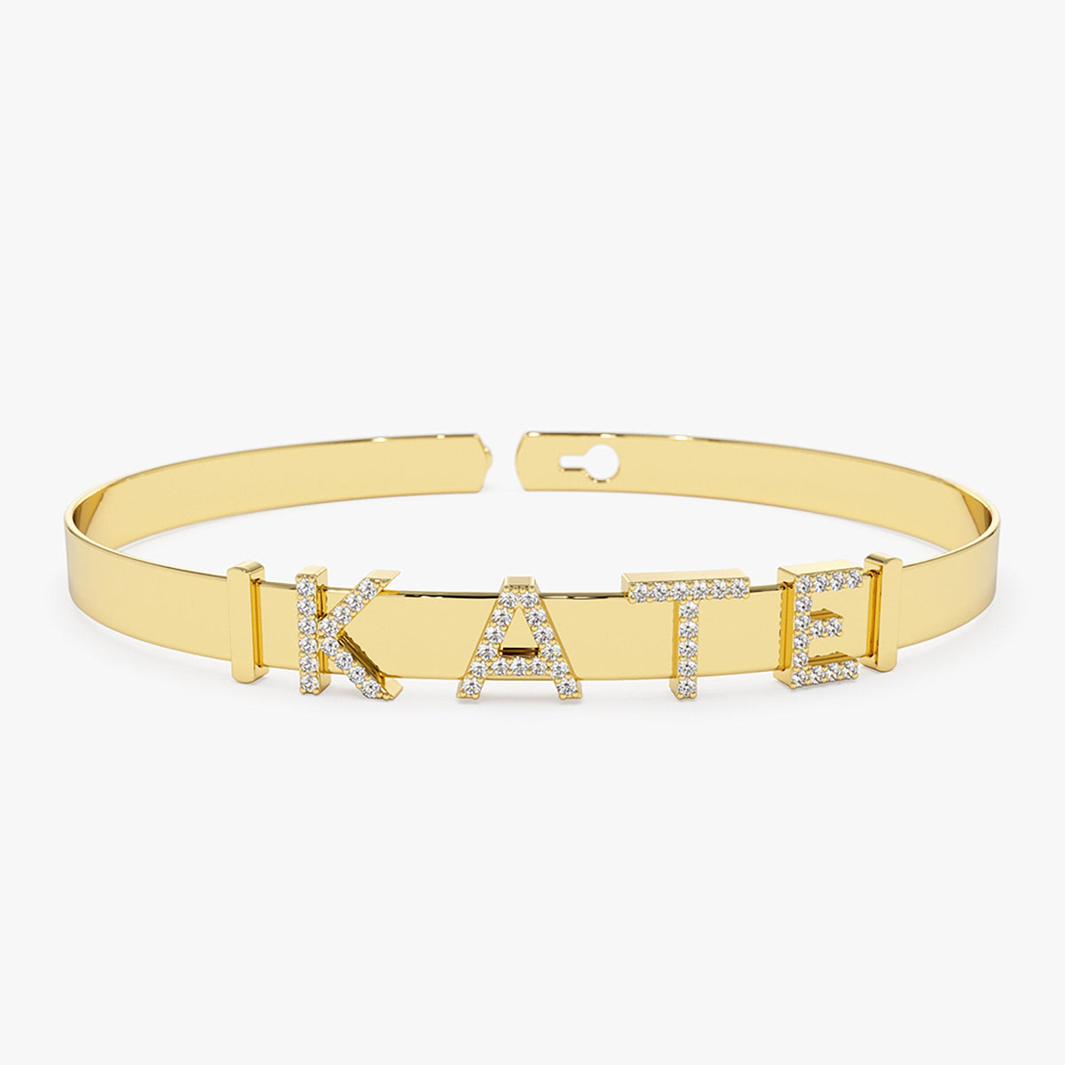 OBFJ2195 - 5MM Sliding Diamond Initials Bangle bracelets in selectable metal and diamond options - Roselle Jewelry view 1
