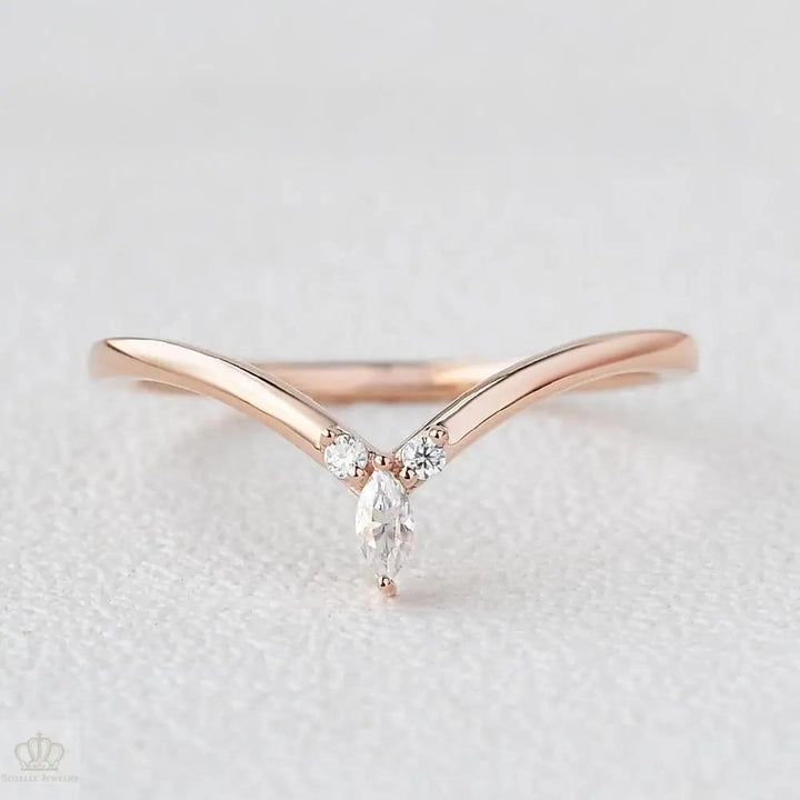 0.10CTW Round & Marquise Cut Curved Stacking Wedding Band Camelia™