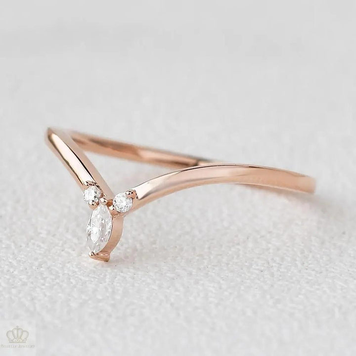 0.10CTW Round & Marquise Cut Curved Stacking Wedding Band Camelia™