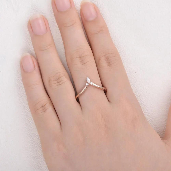 0.10CTW Round & Marquise Cut Curved Stacking Wedding Band Camelia™