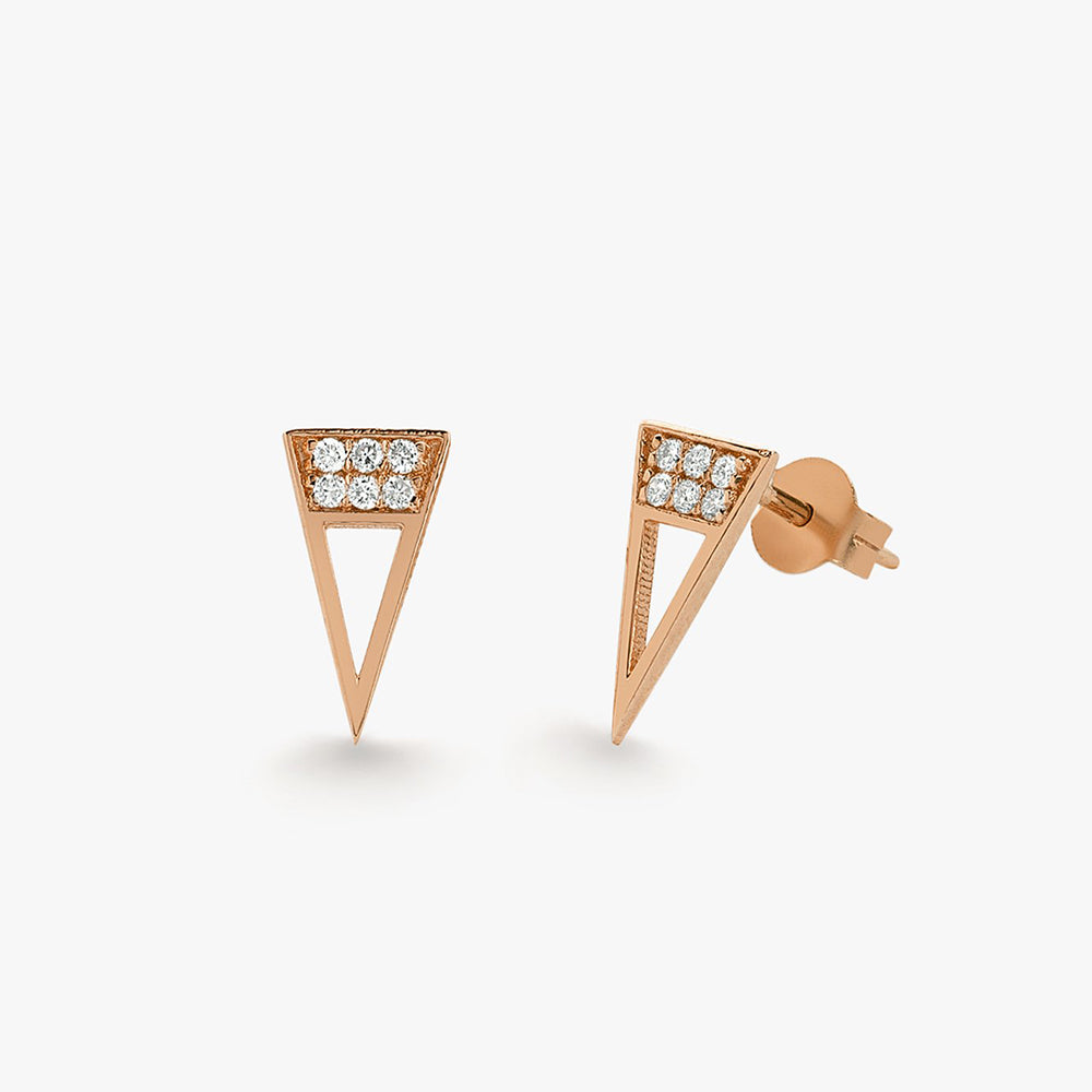 OBFJ1655 - Elongated Triangle Earrings with Micro Pave Diamonds earrings in selectable metal and diamond options - Roselle Jewelry view 3